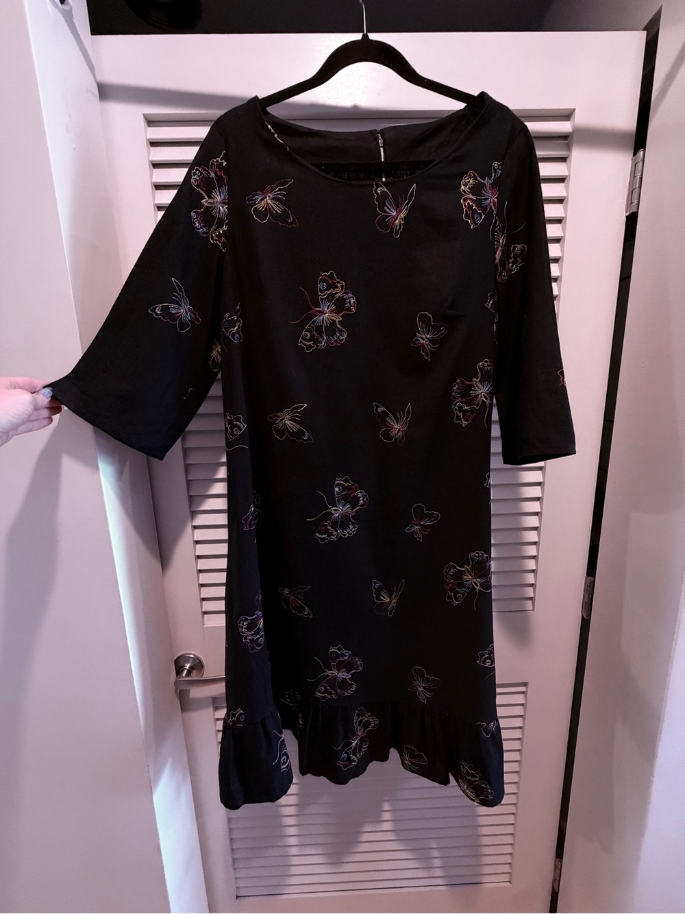 Handmade Black Dress with Butterfly Embroidered Fabric